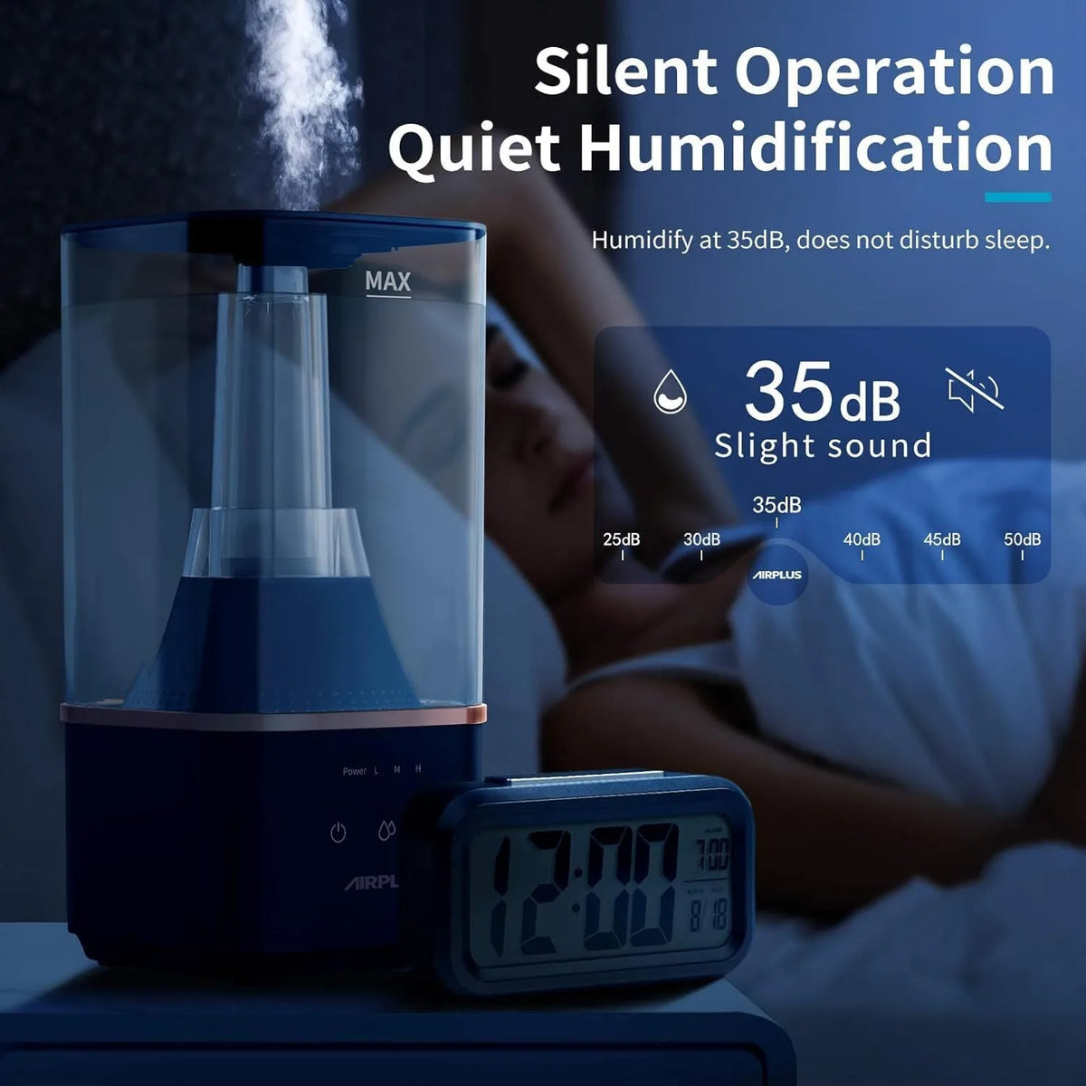 AIRPLUS 4L Cool Mist Humidifier Top Refilling Bedroom Home Large Capacity Water Tank Lasting Up To 60 Hours