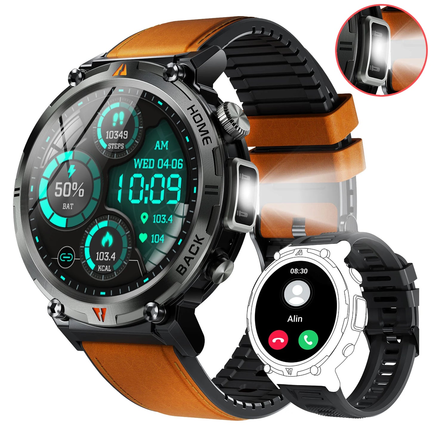 KE3 2025 New Bluetooth Call smartwatch for men Full Touch Screen With Health Monitor heart rate Flashlight Smart watch