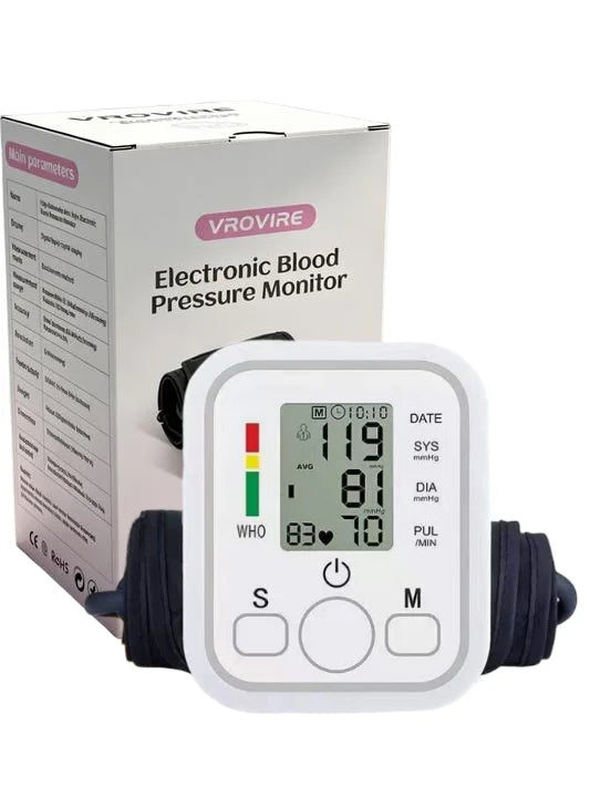 Upper Arm Blood Pressure Monitor Automatic Digital Heart Rate Pulse Meter Sphygmomanometer Tonometer with Large LCD Display Adjustable Cuff 22-42cm Dual Users Home Health Care Devices Support Type-C USB/AAA Battery Powered Sm