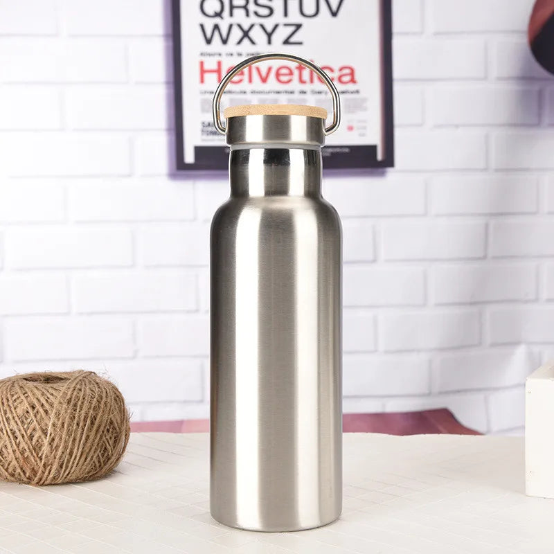 Stainless Steel Thermos Double Wall Vacuum Insulated Travel Water Bottles Flask Cup with Bamboo Lid Biking Camping Hiking Kettle