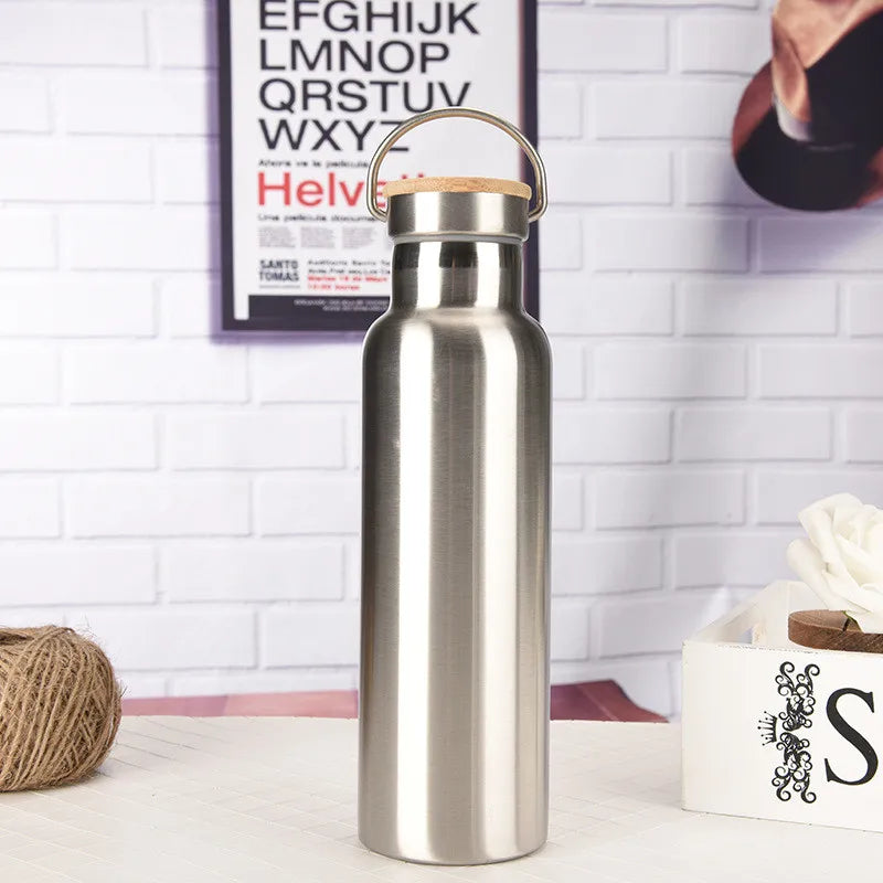Stainless Steel Thermos Double Wall Vacuum Insulated Travel Water Bottles Flask Cup with Bamboo Lid Biking Camping Hiking Kettle