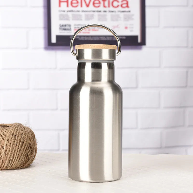Stainless Steel Thermos Double Wall Vacuum Insulated Travel Water Bottles Flask Cup with Bamboo Lid Biking Camping Hiking Kettle