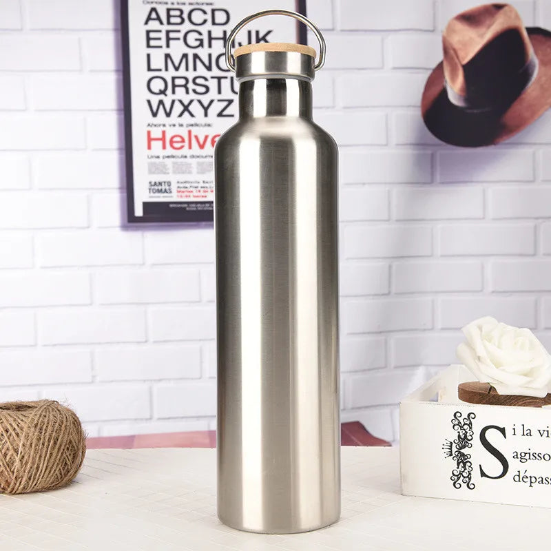 Stainless Steel Thermos Double Wall Vacuum Insulated Travel Water Bottles Flask Cup with Bamboo Lid Biking Camping Hiking Kettle