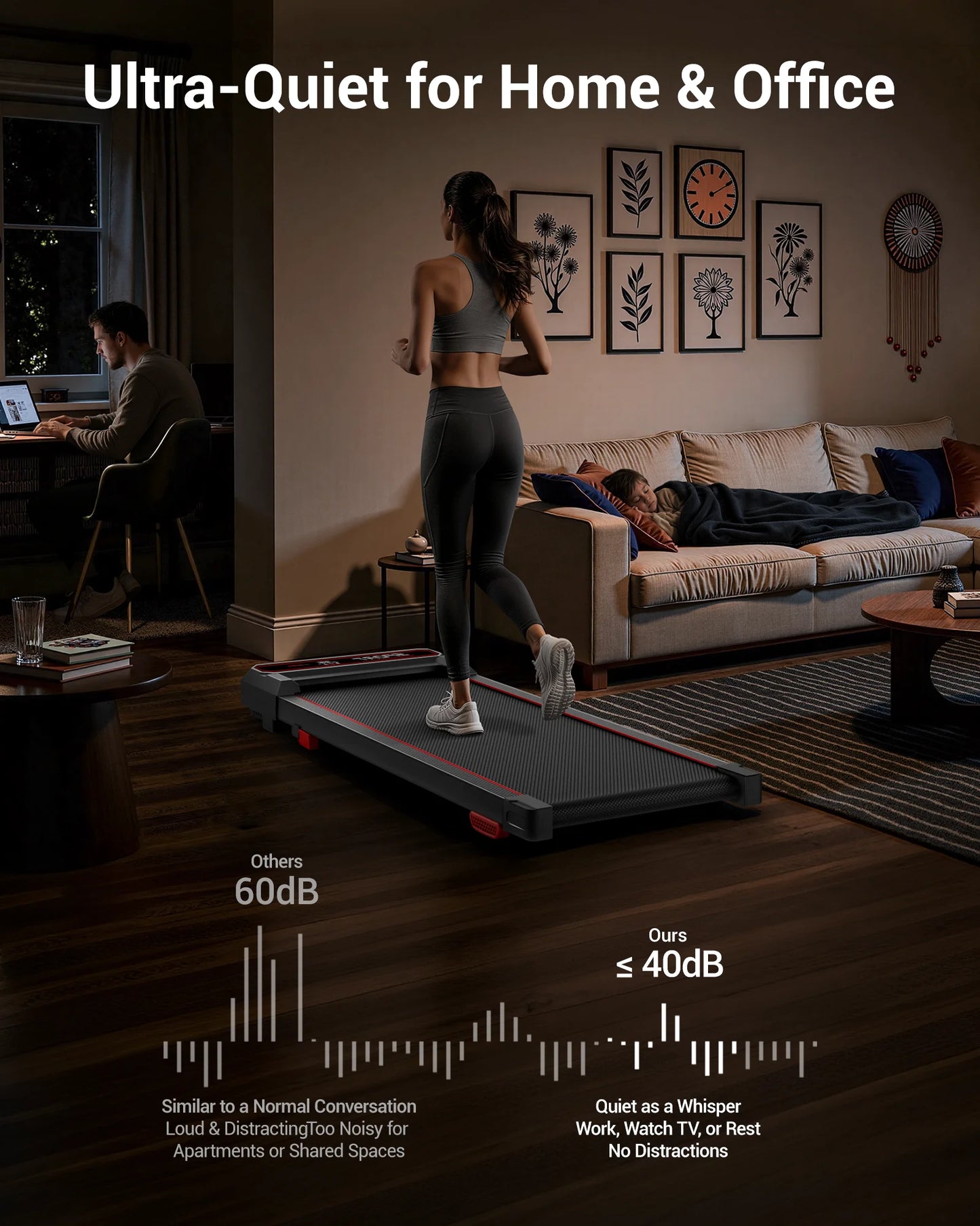 UMAY Foldable Walking Pad Treadmill, Under Desk Walking Machine for Home Office, Portable Compact Electric Treadmill with LED Display