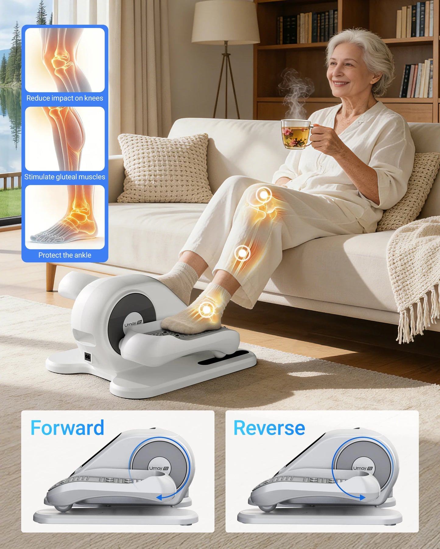Under Desk Electric Elliptical Machine, 12 Speed Seated Pedal Exerciser with Remote Control, Forward Reverse Mini Leg Exerciser for Home Office Use