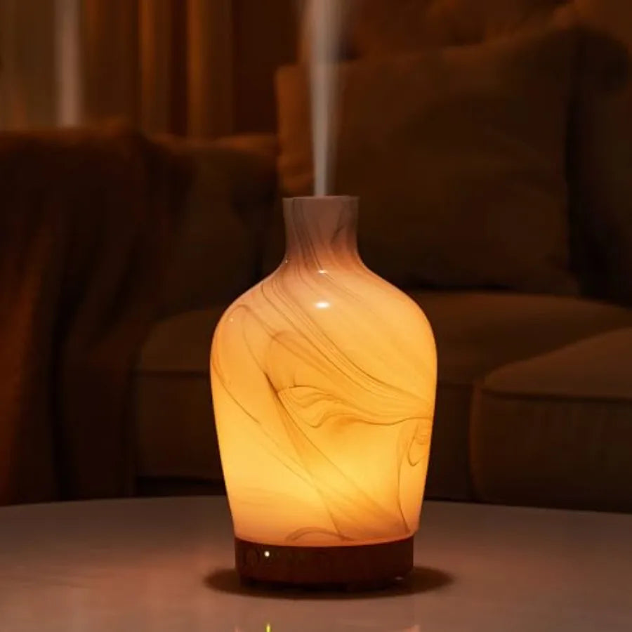 Essential Oil Diffuser Hand Blown Glass Aromatherapy Diffuser - Ultrasonic Cool Mist Scent Aroma Diffuser, Whisper Quiet with A