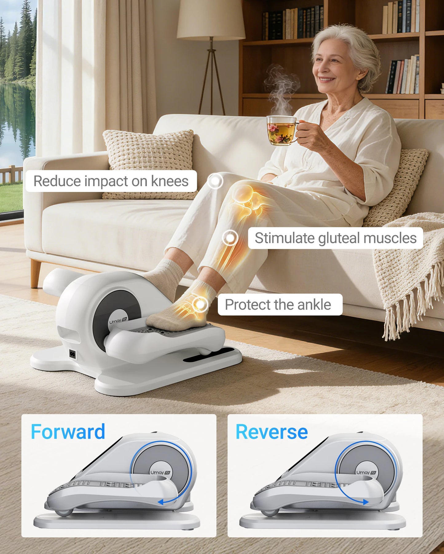 Under Desk Electric Elliptical Machine, 12 Speed Seated Pedal Exerciser with Remote Control, Forward Reverse Mini Leg Exerciser for Home Office Use