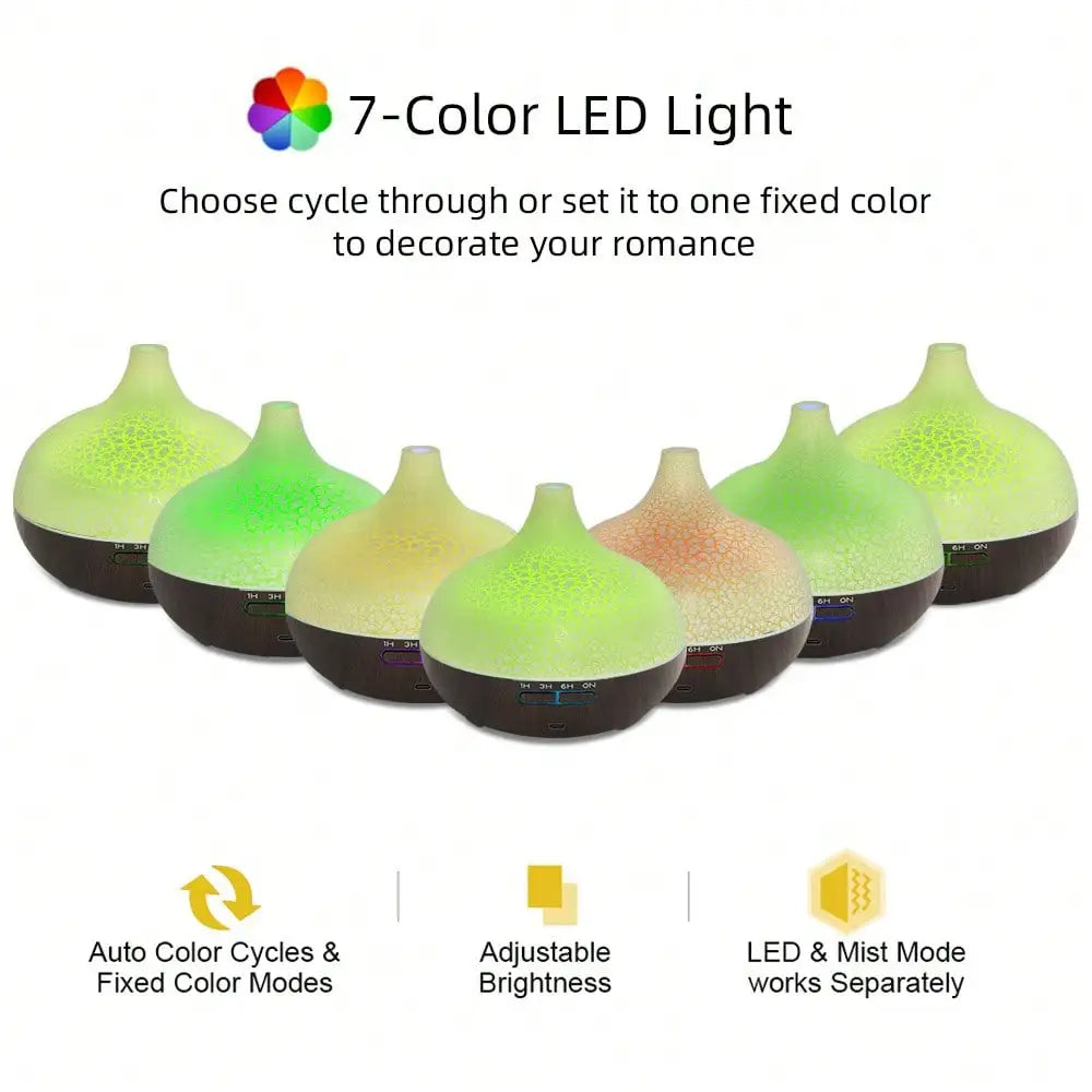 550ML Ultrasonic Essential Oil Diffuser, Crack Design Aromatherapy Humidifier With 7 Color LED Lights For Home, Bedroom, Office,
