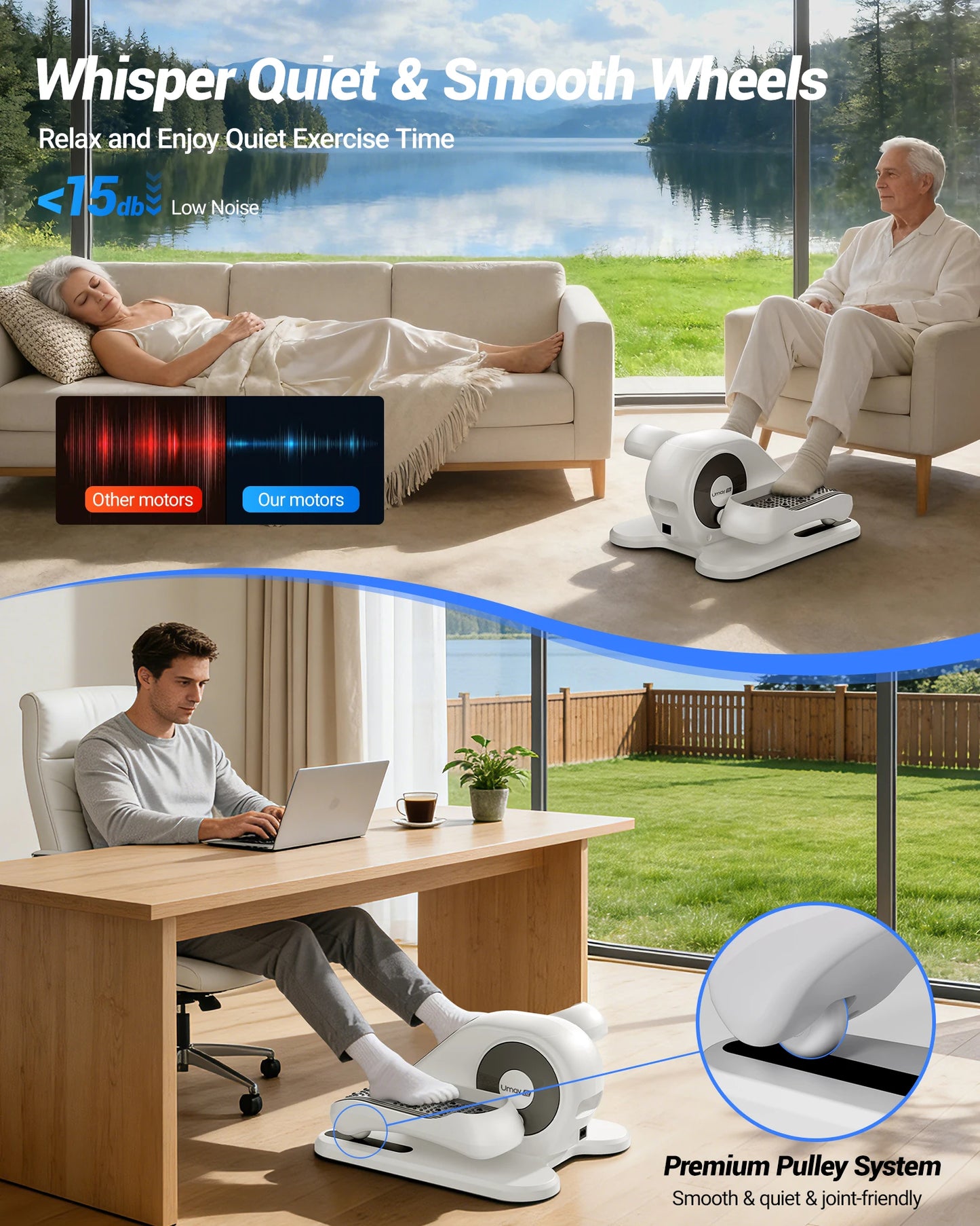 Under Desk Electric Elliptical Machine, 12 Speed Seated Pedal Exerciser with Remote Control, Forward Reverse Mini Leg Exerciser for Home Office Use