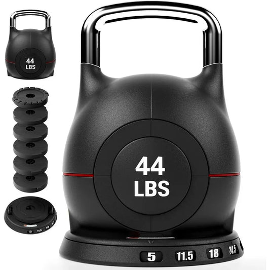 7 In 1 Adjustable Kettlebell Set 22.5/44LB Quick Adjust Weight With Safety Lock Space Saving For Full Body Cross Training