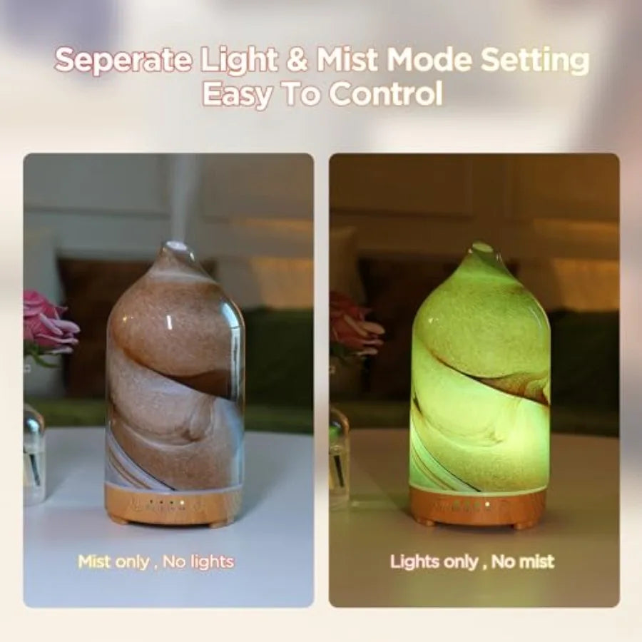 Essential Oil Diffuser Hand Blown Glass Aromatherapy Diffuser - Ultrasonic Cool Mist Scent Aroma Diffuser, Whisper Quiet with A