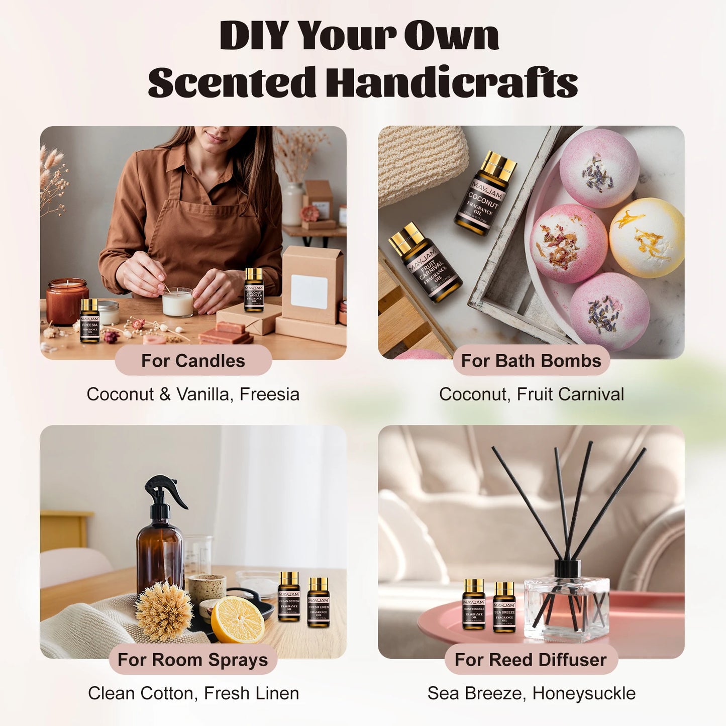 Fragrance Oils Kit 20pcs/set Coconut & Vanilla White Musk Watermelon Strawberry Oil for Humidifier Diffuser Candle Making