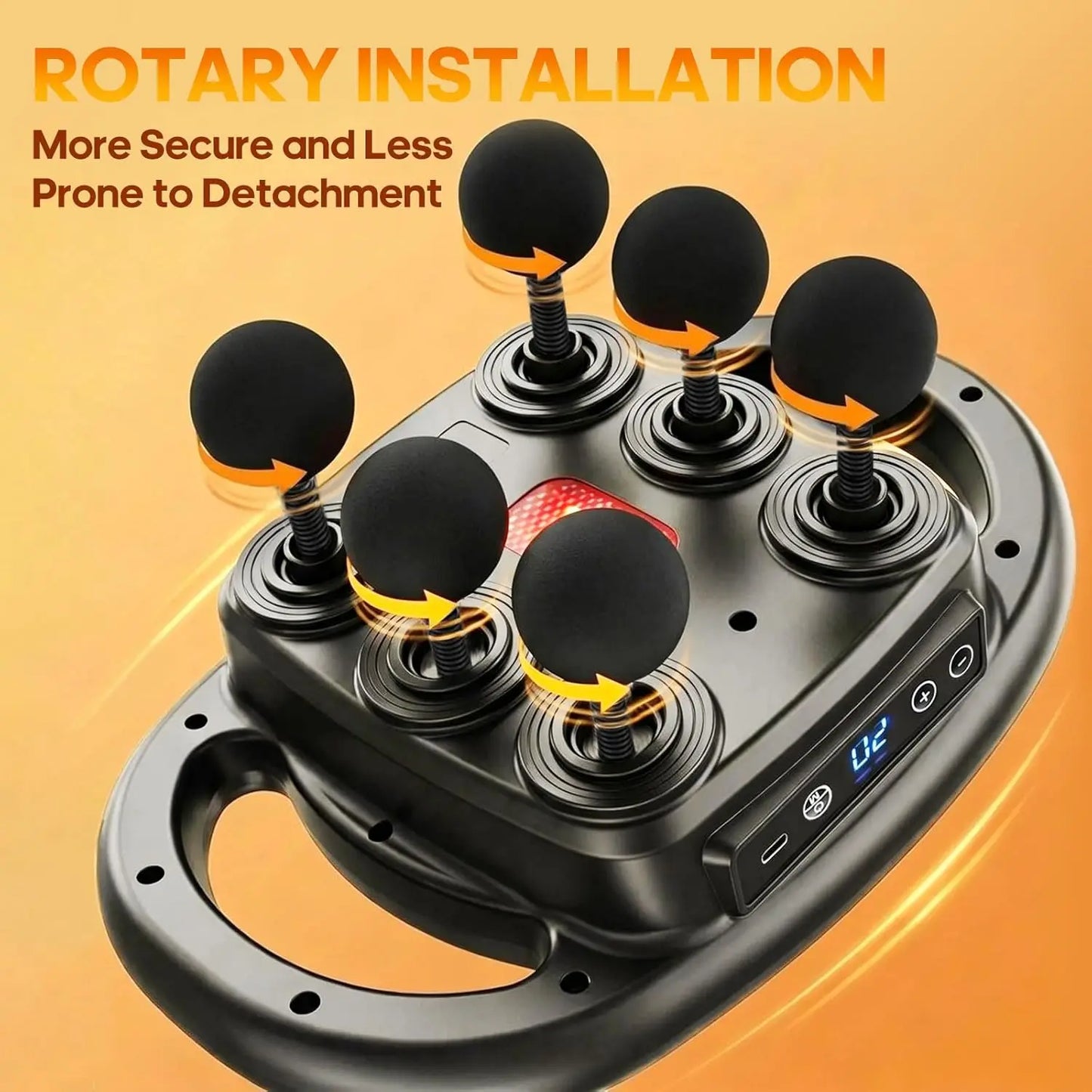 Deep Tissue Massage Gun, equipped with 6 head muscle massagers, a back massager, a percussive massage tool, and a handheld massager, featuring 9 intensity levels and 4 modes