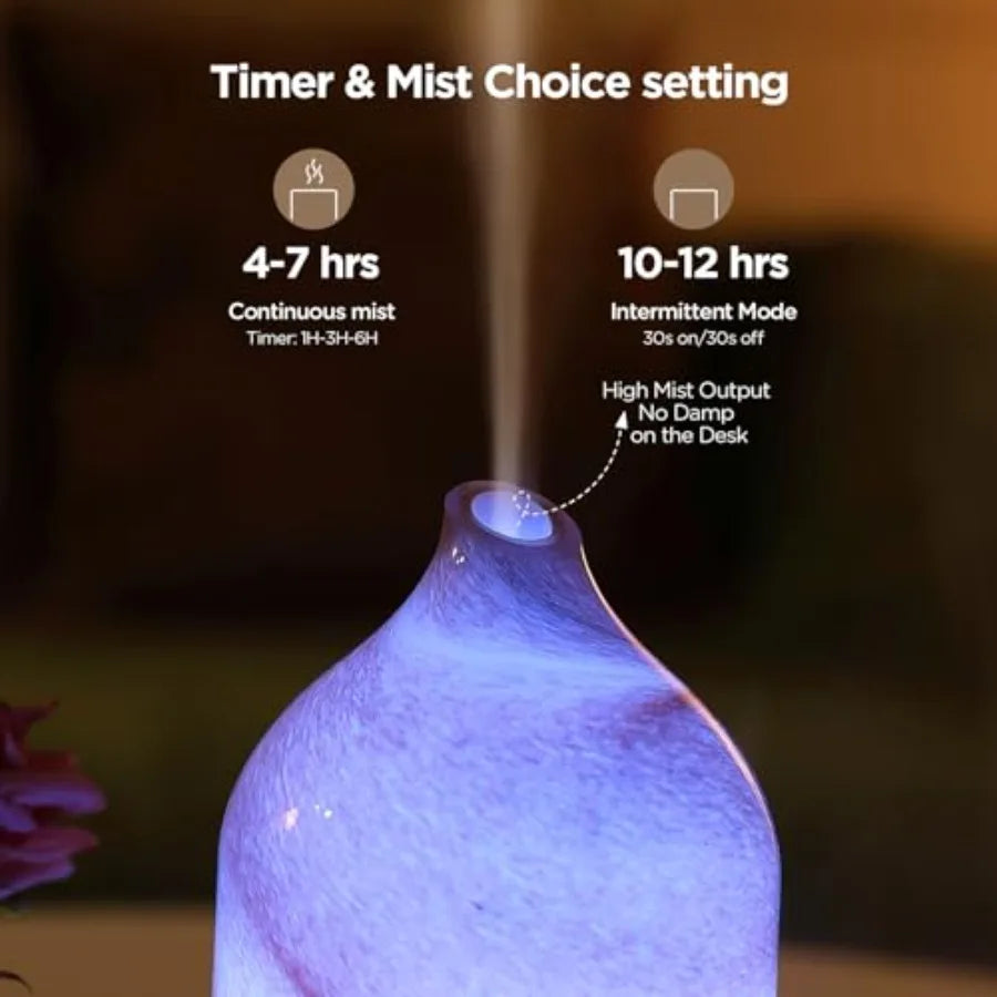 Essential Oil Diffuser Hand Blown Glass Aromatherapy Diffuser - Ultrasonic Cool Mist Scent Aroma Diffuser, Whisper Quiet with A