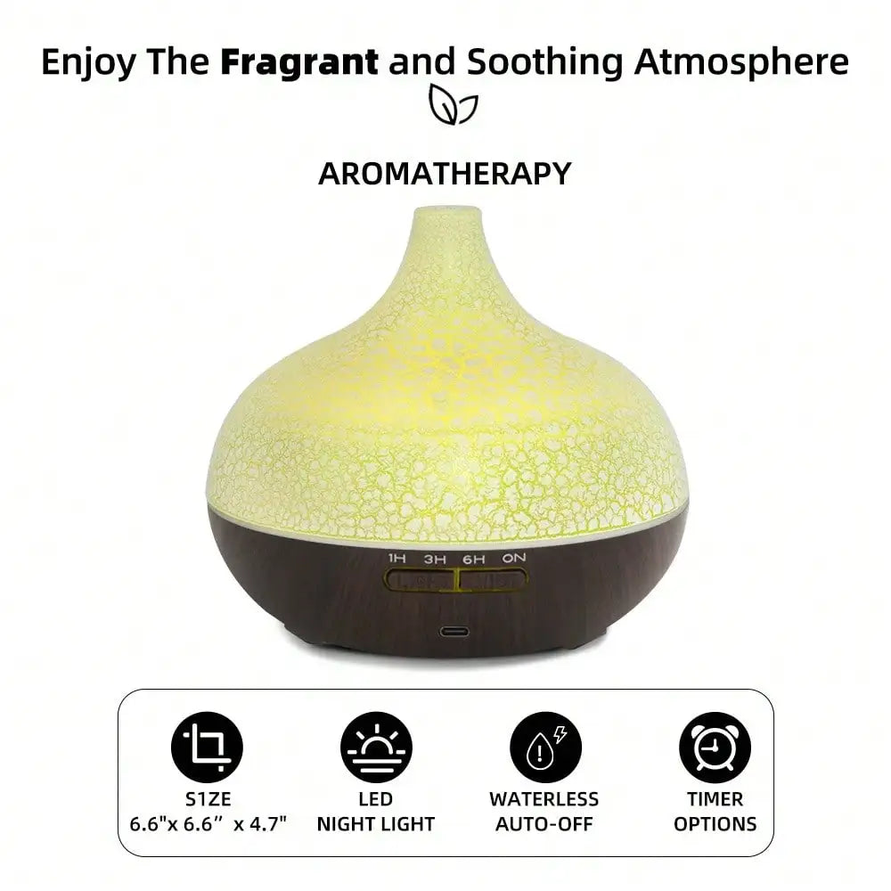 550ML Ultrasonic Essential Oil Diffuser, Crack Design Aromatherapy Humidifier With 7 Color LED Lights For Home, Bedroom, Office,