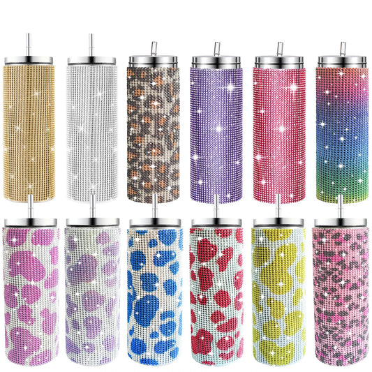 Diamond Stainless Steel Tumbler with Straw 20oz Thermos Bottle Sparkling Water Bottles Shining Coffee Mug Car thermal Cup Mug