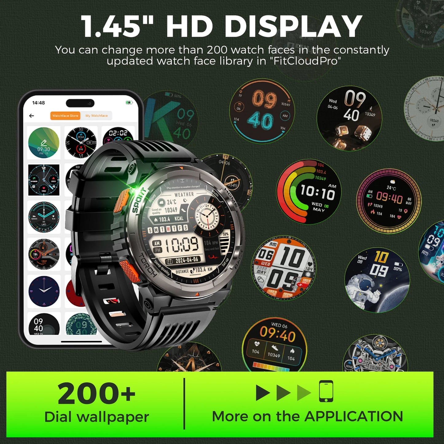1.45 Inch Smart Watch KE5 3ATM Waterproof Original Design Sports Watch With Compass And Altitude Barometer LED Flashlight