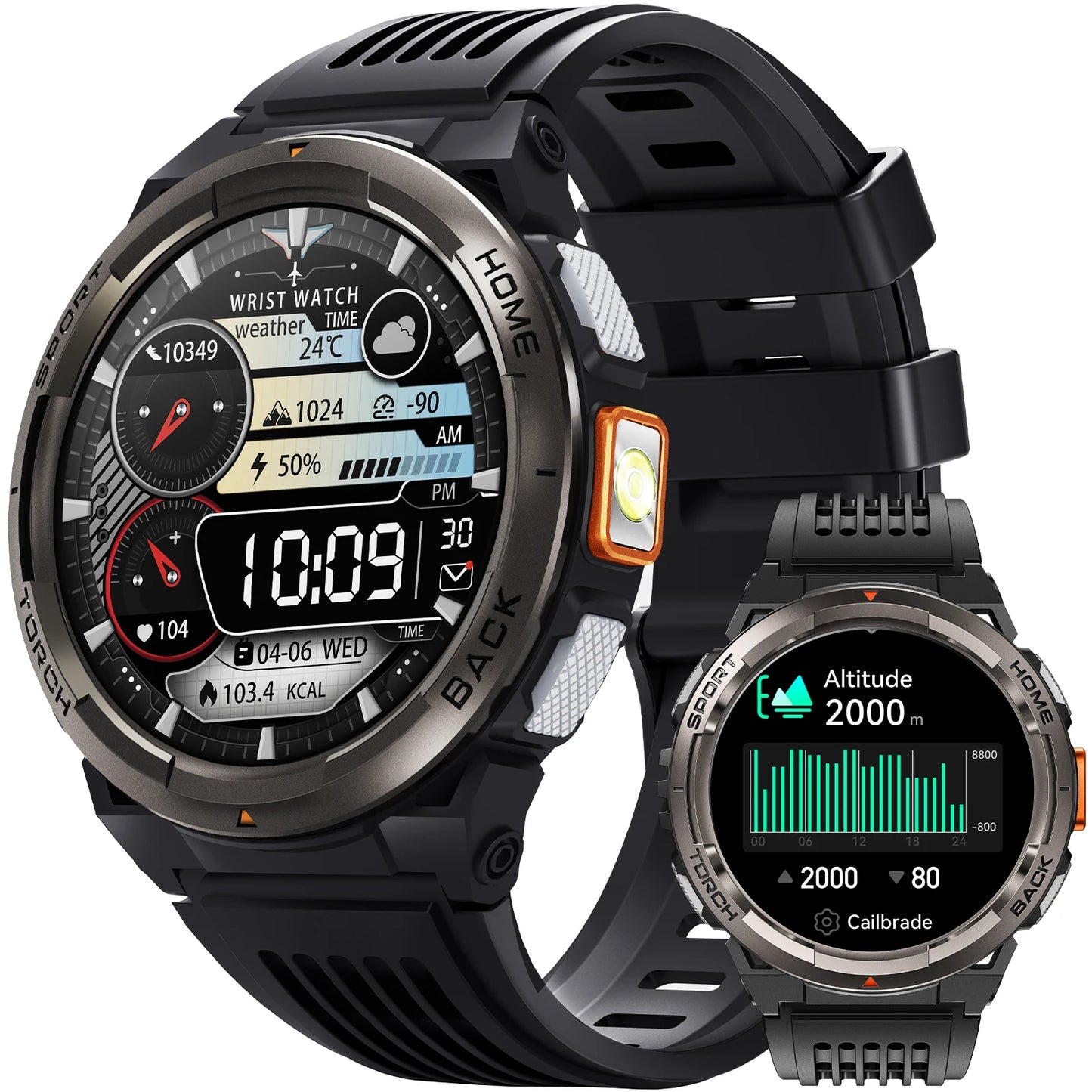 1.45 Inch Smart Watch KE5 3ATM Waterproof Original Design Sports Watch With Compass And Altitude Barometer LED Flashlight