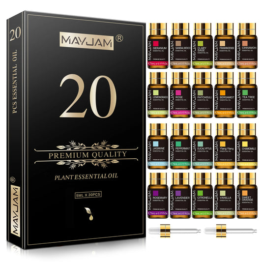 20 Bottles Essential Oils Kit Set Lavender Jasmine Eucalyptus Vanilla Sandalwood Sweet Orange Geranium Patchouli