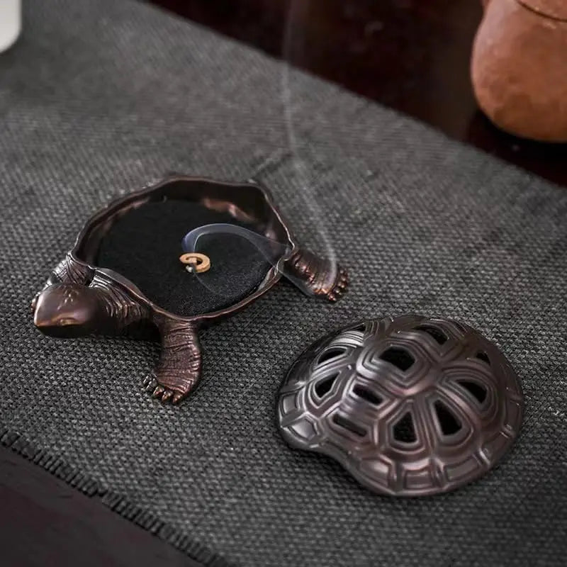 Vintage Turtle Incense Burner with Stick Holder, Metal Ash Catcher for Stick, Coil, Cone & Sage