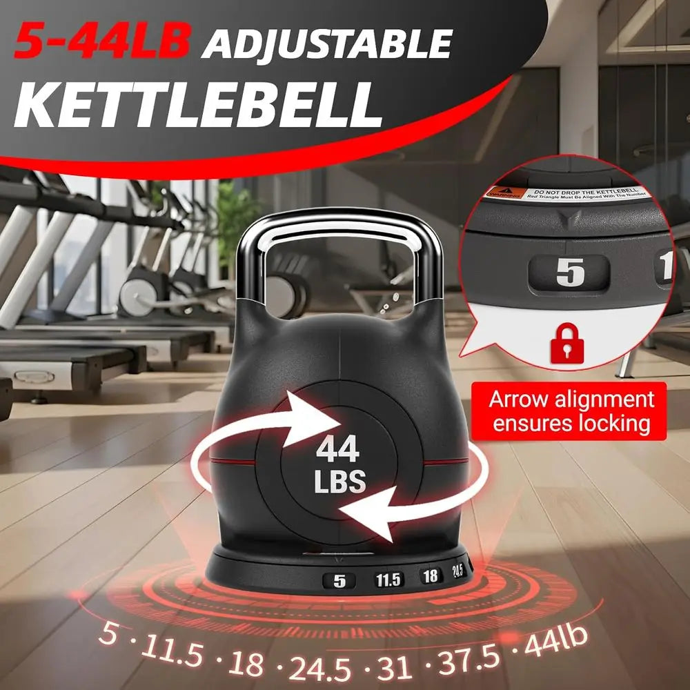 7 In 1 Adjustable Kettlebell Set 22.5/44LB Quick Adjust Weight With Safety Lock Space Saving For Full Body Cross Training