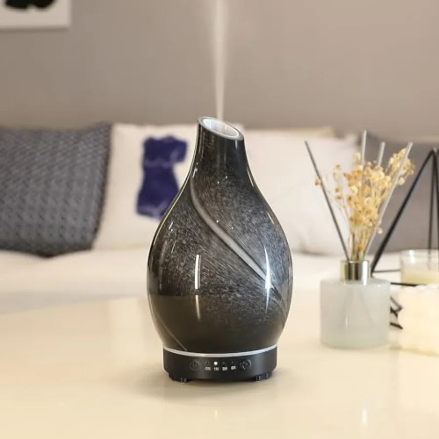 Essential Oil Diffuser Hand Blown Glass Aromatherapy Diffuser - Ultrasonic Cool Mist Scent Aroma Diffuser, Whisper Quiet with A