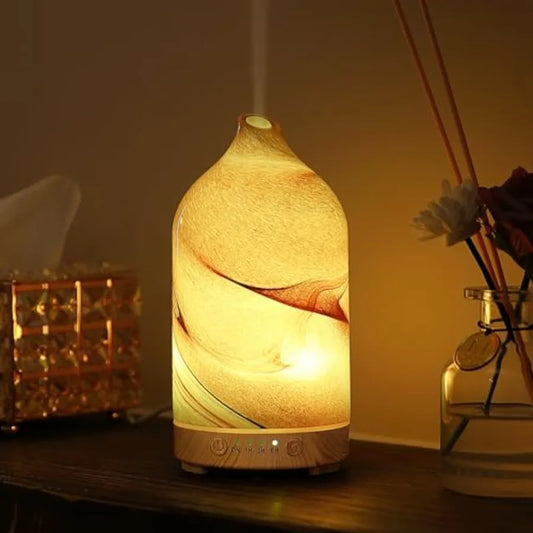 Essential Oil Diffuser Hand Blown Glass Aromatherapy Diffuser - Ultrasonic Cool Mist Scent Aroma Diffuser, Whisper Quiet with A
