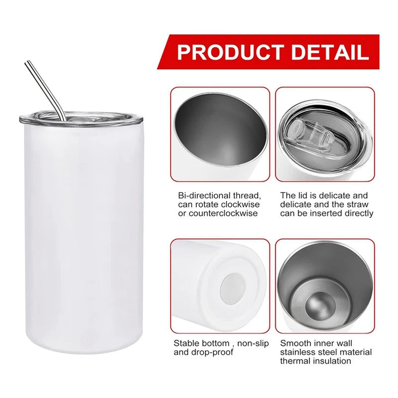 12 oz Sublimated Tumblers Blank Insulated Stainless Steel Water Bottles 4pcs/6pcs/10pcs Portable With Lids And Straws For DIY