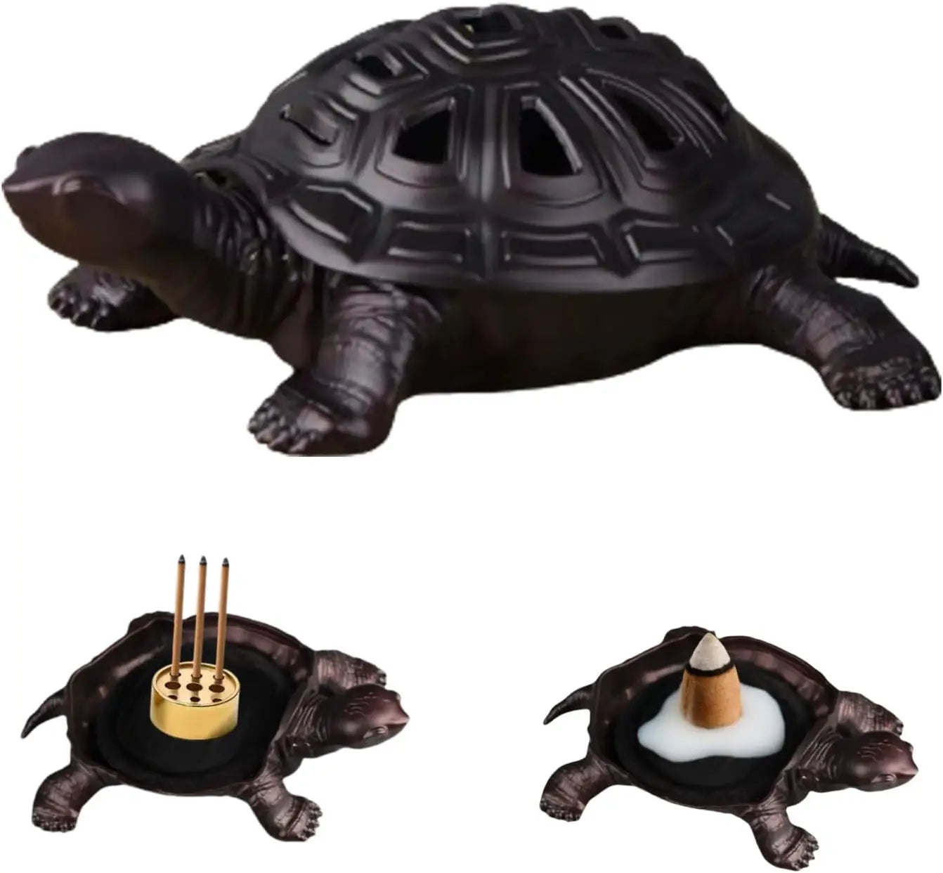 Vintage Turtle Incense Burner with Stick Holder, Metal Ash Catcher for Stick, Coil, Cone & Sage