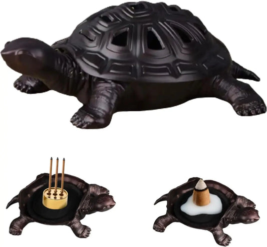 Vintage Turtle Incense Burner with Stick Holder, Metal Ash Catcher for Stick, Coil, Cone & Sage