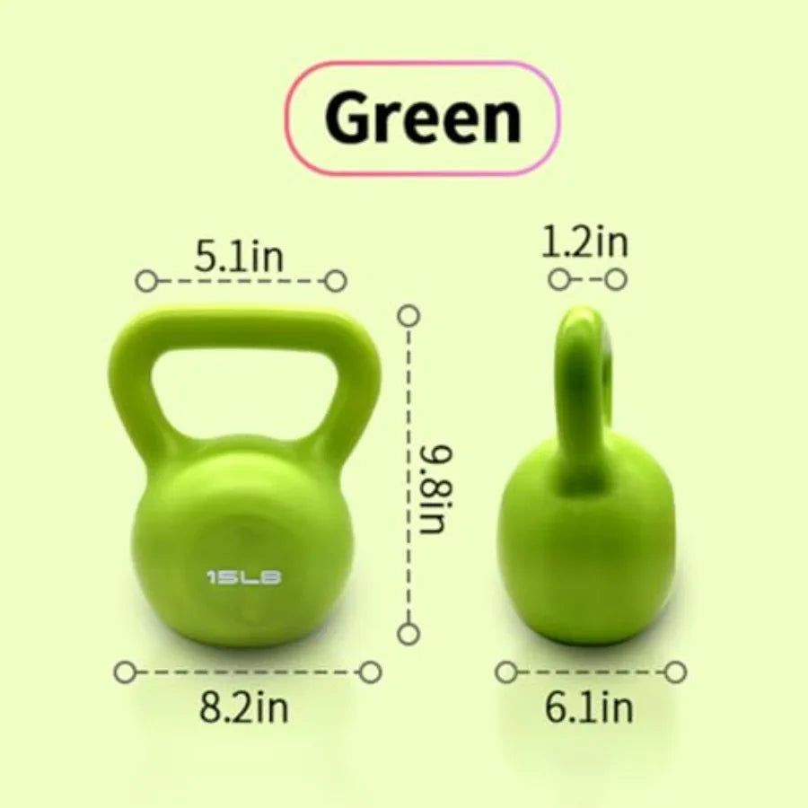 15lbs Kettlebell Set for Women Vinyl Coated Fitness Weight with Wide Comfort Grip Durable Cast Iron Sand Kettle Bell