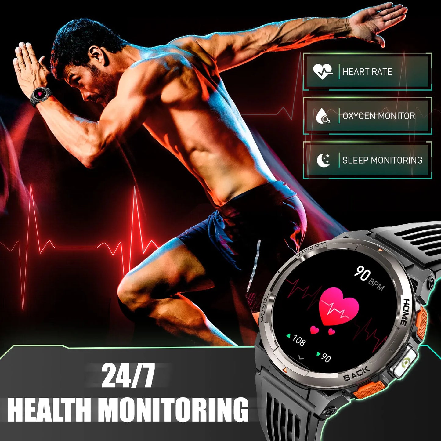 1.45 Inch Smart Watch KE5 3ATM Waterproof Original Design Sports Watch With Compass And Altitude Barometer LED Flashlight