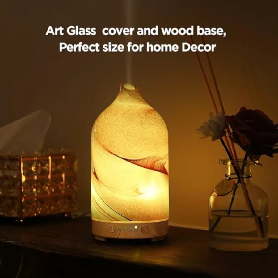 Essential Oil Diffuser Hand Blown Glass Aromatherapy Diffuser - Ultrasonic Cool Mist Scent Aroma Diffuser, Whisper Quiet with A