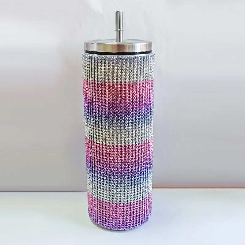 Diamond Stainless Steel Tumbler with Straw 20oz Thermos Bottle Sparkling Water Bottles Shining Coffee Mug Car thermal Cup Mug