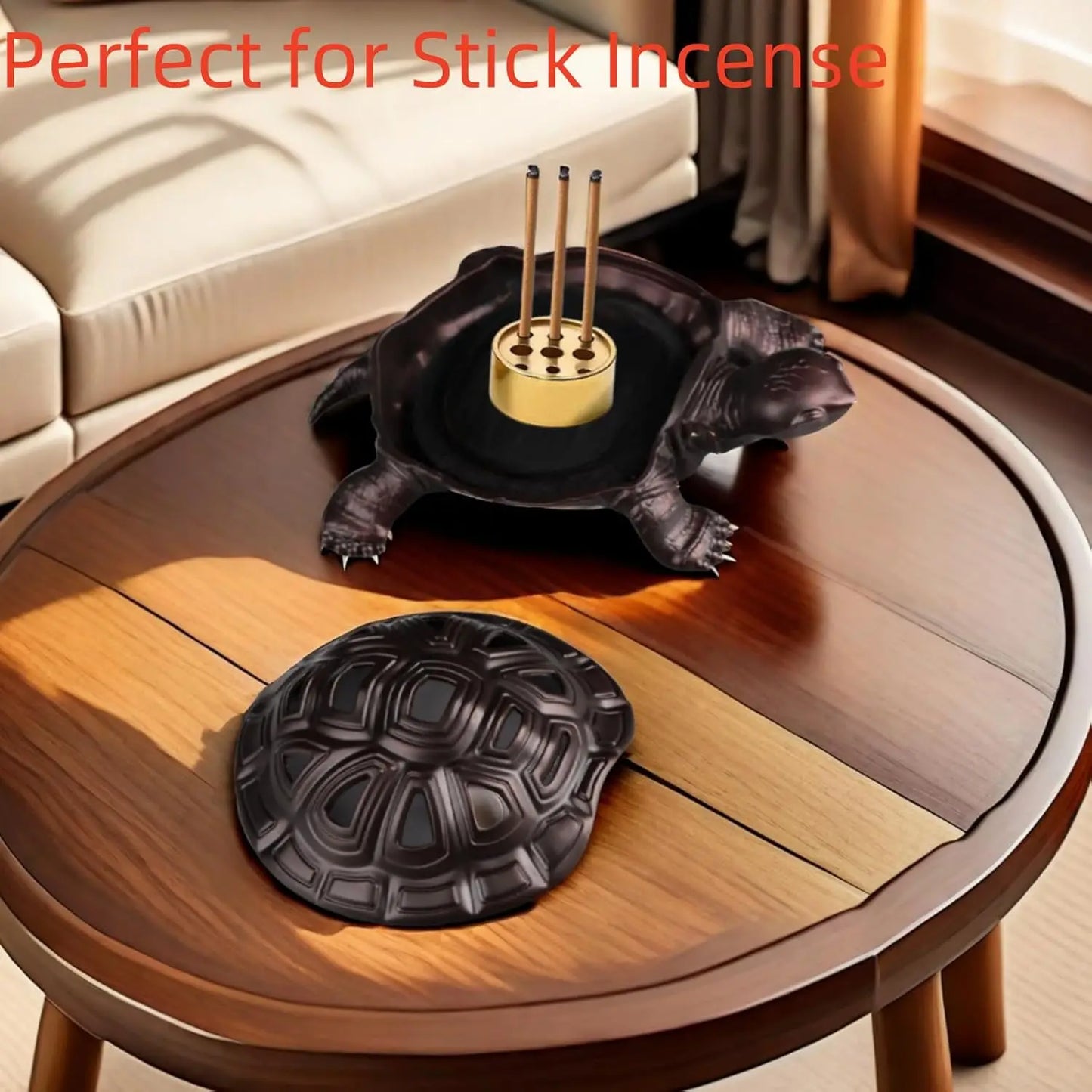 Vintage Turtle Incense Burner with Stick Holder, Metal Ash Catcher for Stick, Coil, Cone & Sage