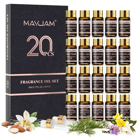 Fragrance Oils Kit 20pcs/set Coconut & Vanilla White Musk Watermelon Strawberry Oil for Humidifier Diffuser Candle Making