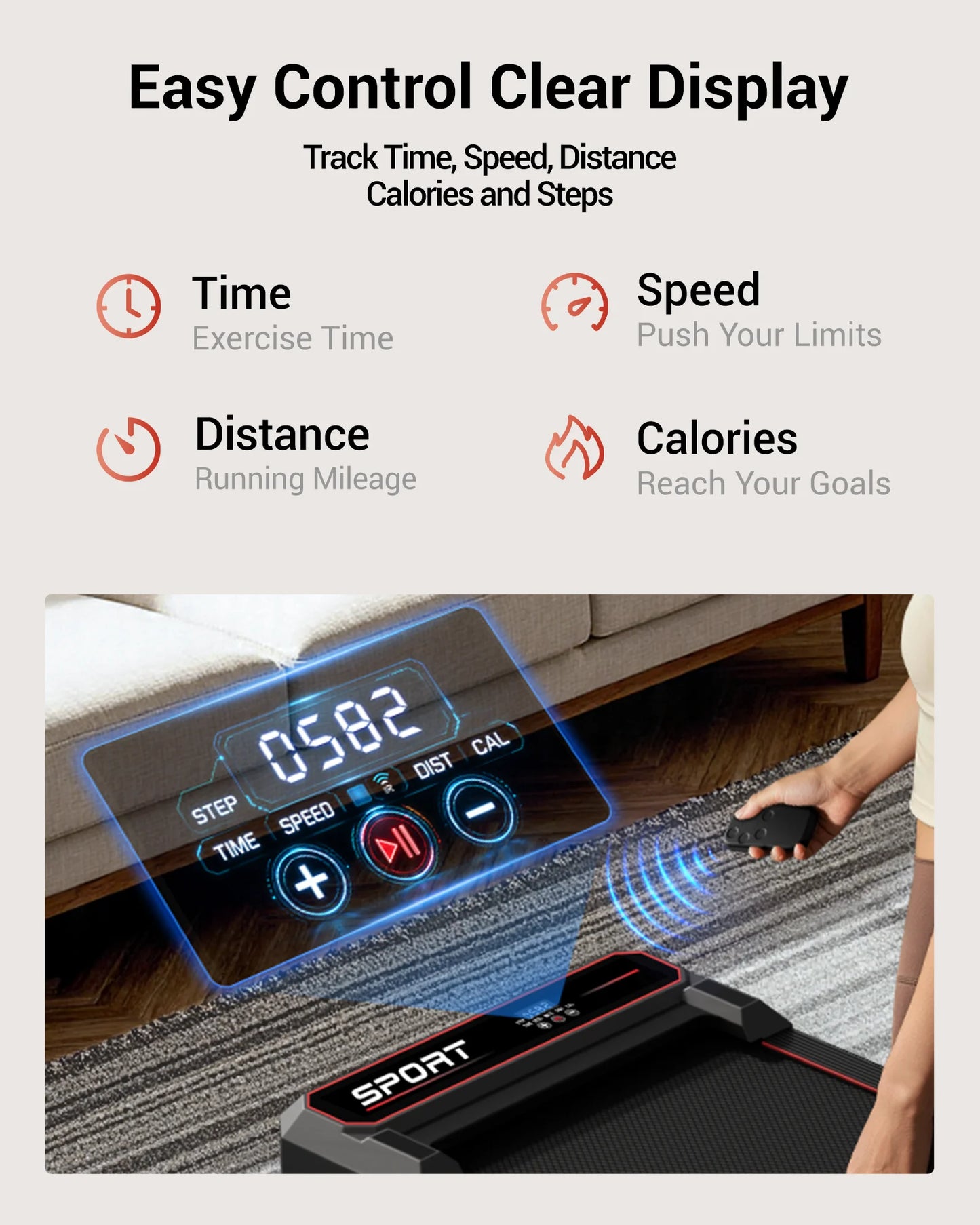 UMAY Foldable Walking Pad Treadmill, Under Desk Walking Machine for Home Office, Portable Compact Electric Treadmill with LED Display
