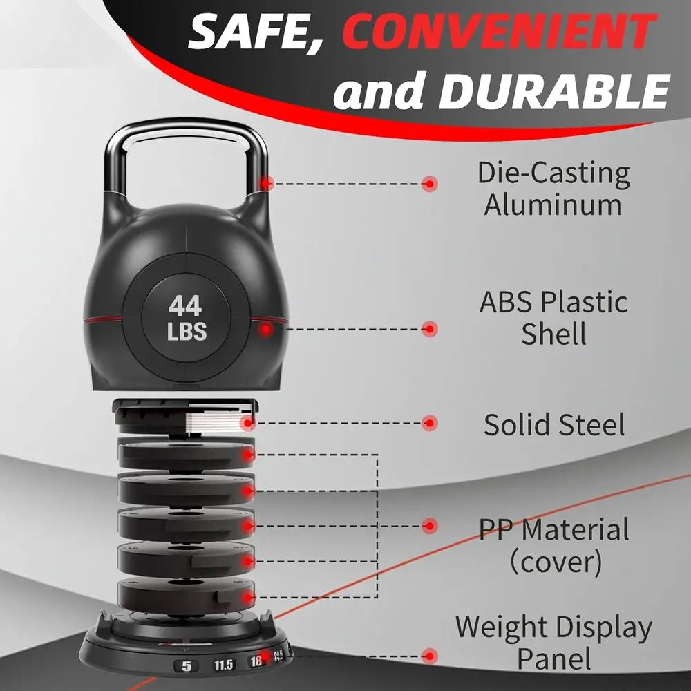 7 In 1 Adjustable Kettlebell Set 22.5/44LB Quick Adjust Weight With Safety Lock Space Saving For Full Body Cross Training