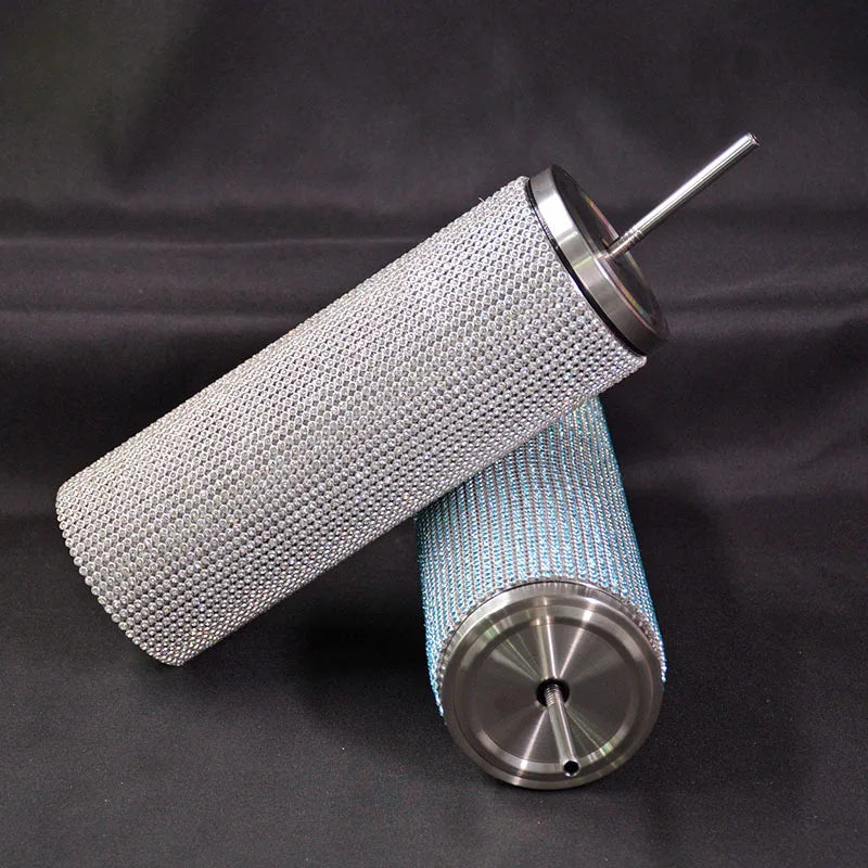 Diamond Stainless Steel Tumbler with Straw 20oz Thermos Bottle Sparkling Water Bottles Shining Coffee Mug Car thermal Cup Mug