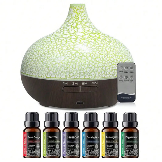 550ML Ultrasonic Essential Oil Diffuser, Crack Design Aromatherapy Humidifier With 7 Color LED Lights For Home, Bedroom, Office,
