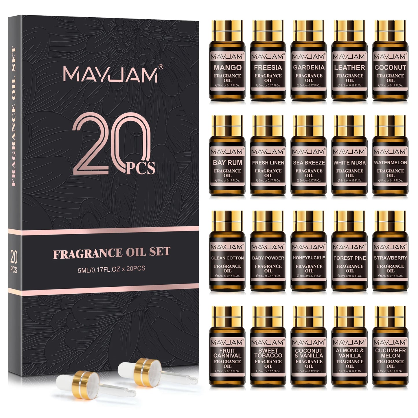 Fragrance Oils Kit 20pcs/set Coconut & Vanilla White Musk Watermelon Strawberry Oil for Humidifier Diffuser Candle Making